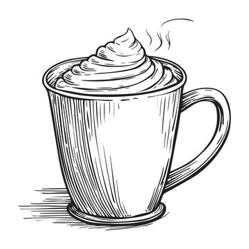 recommend clip art: Drawing of hot cocoa mug design, black vector illustration on white background