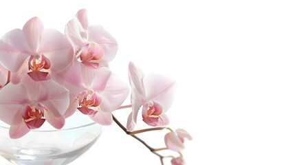 Naklejka premium Exquisite Pink Orchid Blossoms in a Decorative Glass Pot for Indoor Spaces