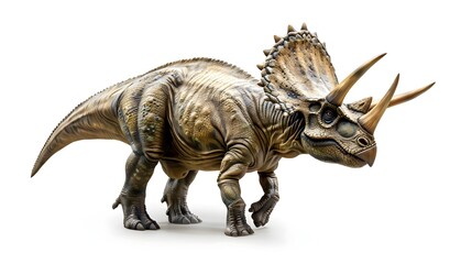 Majestic Triceratops Dinosaur Stands Proudly with Iconic Horns and Frill on White Background