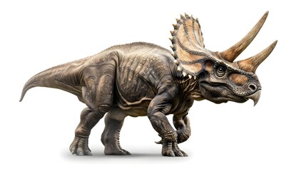 Majestic Triceratops with Iconic Horns and Frill on White Background