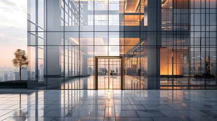 Stunning Modern Architectural Marvel with Glass Facade Reflecting Cityscape