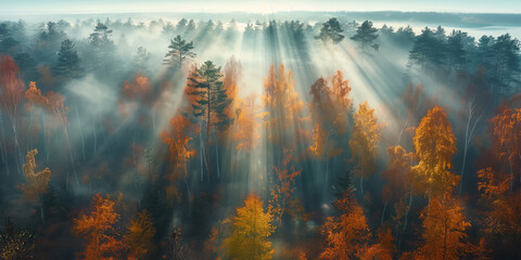 Amazing light rays above the forest