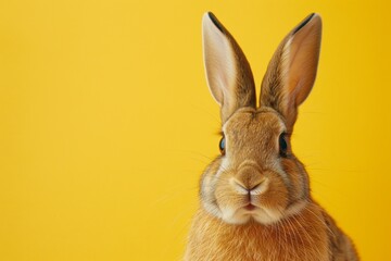 Obraz premium A rabbit with its ears up and looking at the camera