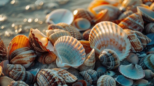 A collection of shells along the shoreline