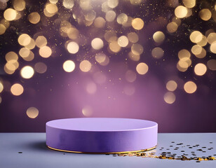 Luxurious Violet Podium with Golden Bokeh Highlights