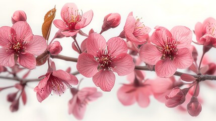 Beautiful cherry blossom branch with delicate pink flowers, perfect for springtime and nature-themed projects.