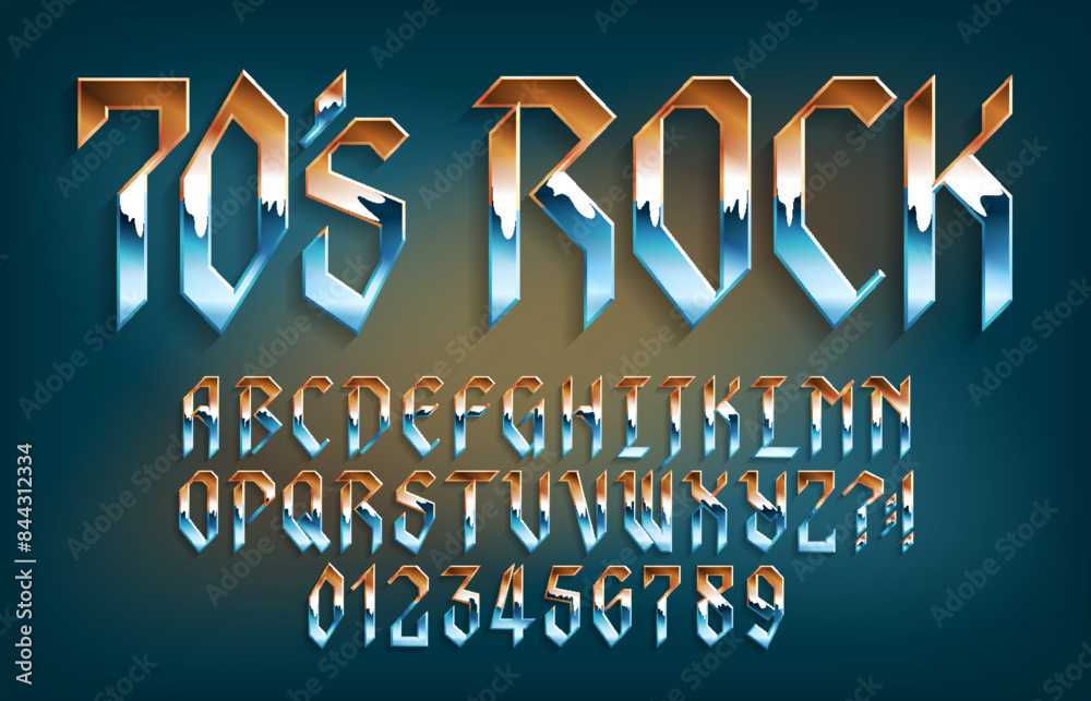 Fototapete 70s rock alphabet font. 3d letters in heavy metal style with shadows. stock vector typescript for yo