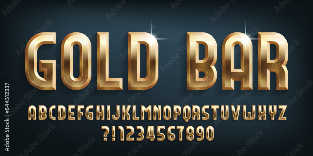 Fototapete gold bar alphabet font. 3d golden letters and numbers. stock vector typescript for your design.