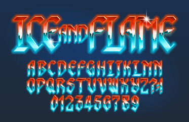 Ice and Flame alphabet font. Bright neon letters in heavy metal style. Stock vector typescript for your typography design.