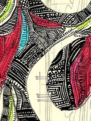 Obraz premium Captivating Abstract Geometric Patterns and Vibrant Tribal Motifs Forming a Visually Striking and Dynamic Digital