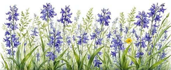 Nature's Palette: A Vibrant Field of Bluebells, Wildflowers and Greenery