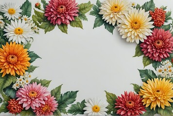 Obraz premium Vibrant Floral Pattern with a Beautiful Bouquet of Daisies and Chrysanthemums