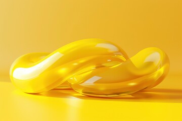 abstract shapes with smooth streamlined surface made of inflatable items on yellow background in style of 3d.