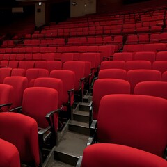 Obraz premium Emply red seats in a cinema. Generative Ai