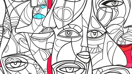 Surreal Geometric Composition with Abstracted Facial Features and Symbolic Shapes