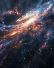 Naklejka premium Vivid and colorful interstellar nebula with swirling cosmic dust and gas, showcasing the beauty and mystery of the universe.