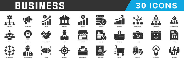 Business icon design set, Business flat icons pack, business, icon, set, teamwork, person, leadership, strategy, success, illustration, growth