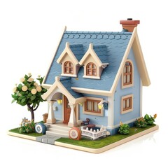 Cute Blue House with a Garden