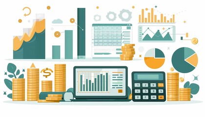 Flat design of financial management with cash flow management, income, and expenditure tracking
