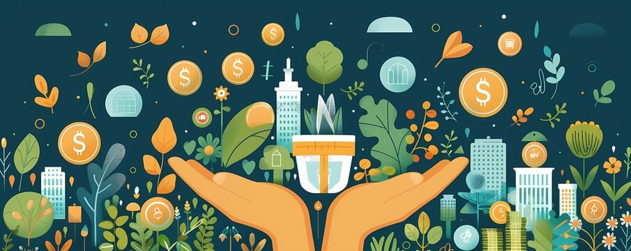 Flat design of financial management with charitable giving, donation planning, and tax benefits