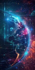 Obraz premium Futuristic space map with a planet marker, cosmic colors, scifi style, hightech, digital art