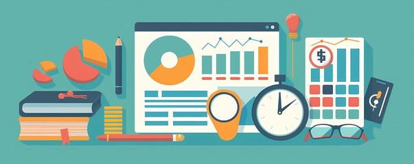 Naklejka premium Flat design of financial management with financial dashboard, income, and expense reports