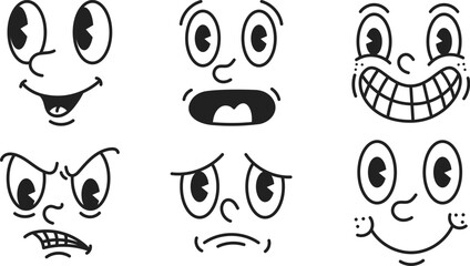 Retro Cartoon Character Face Doodle Illustration