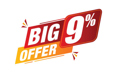 Big offer 9% tag. Sales concept. Vector illustration.