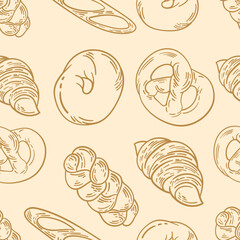 Doodle Type of Bread Seamless Pattern. Bread Line Art Pattern.