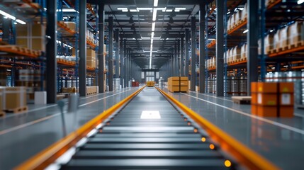 Fototapeta premium Cutting-Edge Transport Hub Automated Packing Lines and Digital Tracking