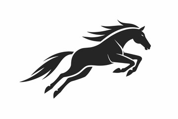 Flat vector logo for horse jumping, simple graphic design ,horse, animal, stallion, vector, silhouette, illustration, black, running, wild, farm, mane, run, 