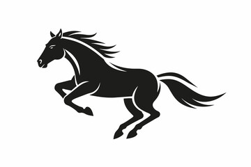 Flat vector logo for horse jumping, simple graphic design ,horse, animal, stallion, vector, silhouette, illustration, black, running, wild, farm, mane, run, 
