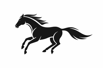 Flat vector logo for horse jumping, simple graphic design ,horse, animal, stallion, vector, silhouette, illustration, black, running, wild, farm, mane, run, 