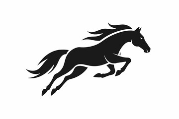 Flat vector logo for horse jumping, simple graphic design ,horse, animal, stallion, vector, silhouette, illustration, black, running, wild, farm, mane, run, 