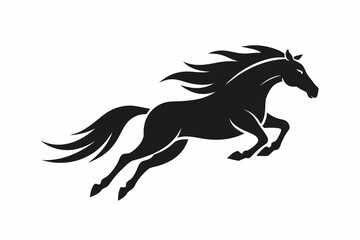 Flat vector logo for horse jumping, simple graphic design ,horse, animal, stallion, vector, silhouette, illustration, black, running, wild, farm, mane, run, 