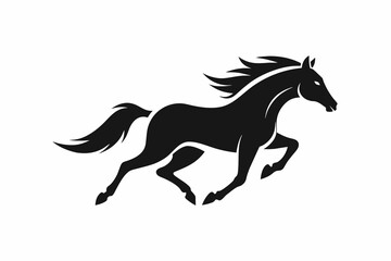 Flat vector logo for horse jumping, simple graphic design ,horse, animal, stallion, vector, silhouette, illustration, black, running, wild, farm, mane, run, 