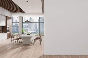 bright room with city view, concept of interior design.  3D Rendering