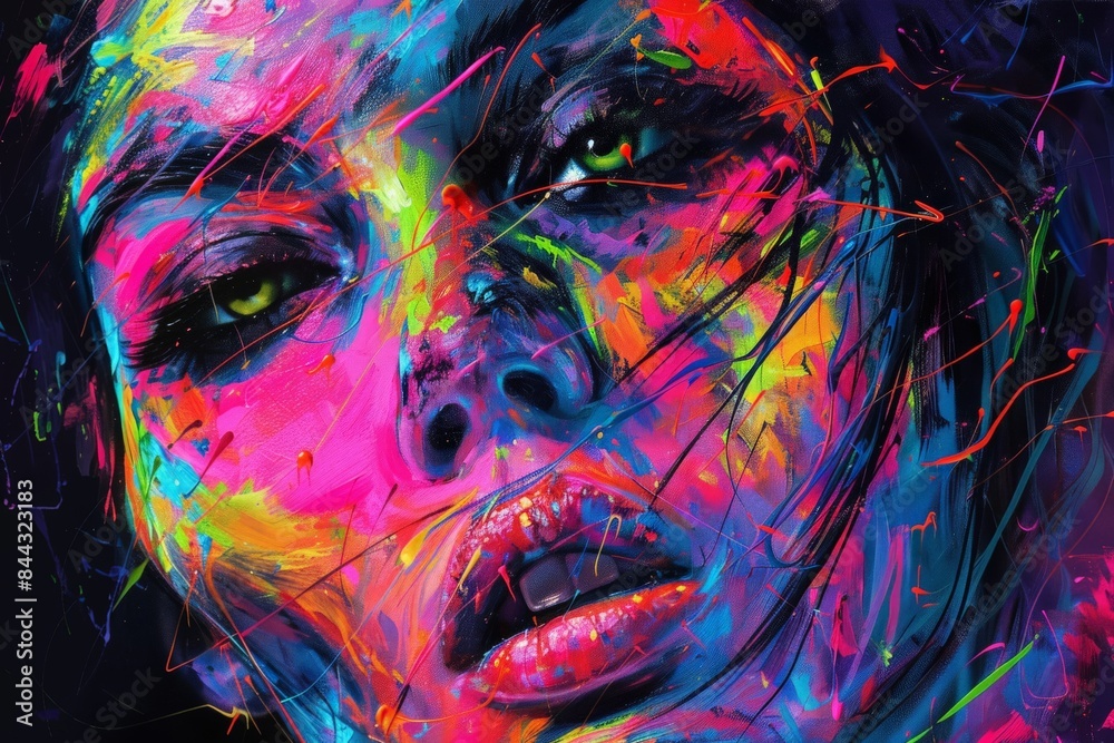 Poster This image features a vibrant abstract background with a splash of neon colors transitioning across a dark canvas