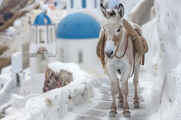 portrait of a donkey in the streets of santorini greece