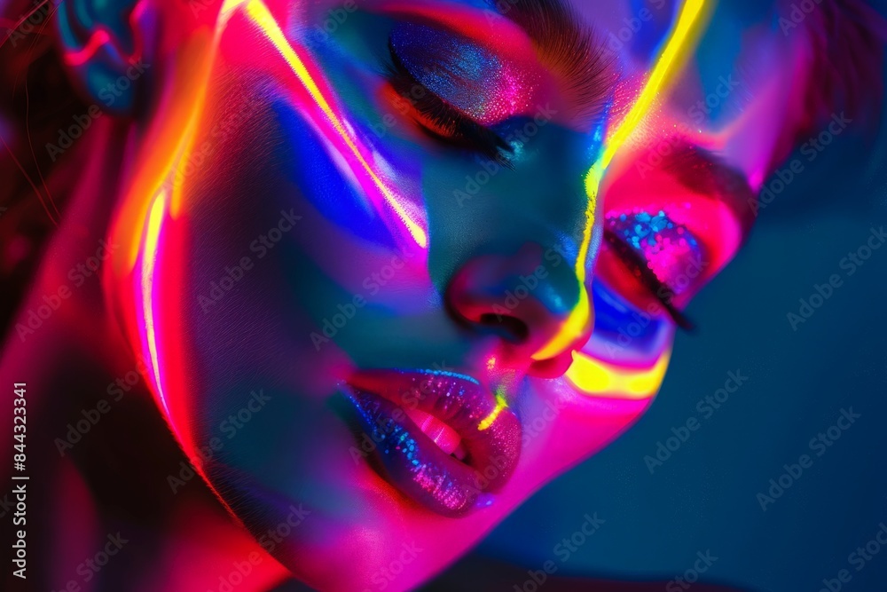 Aufkleber a vivid display of neon lights with dominant purple shades blending into reds and yellows creating a