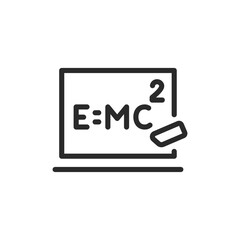 Studying physics, linear style icon. Formula on school board e=mc². Editable stroke width