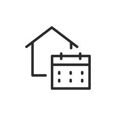 House and calendar, linear style icon. rental property. Editable stroke width