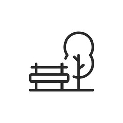 Park, linear style icon. Bench, tree, and open space. public park area. Editable stroke width
