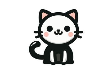 Cute cartoon black and white cat silhouette vector illustrator with white background 