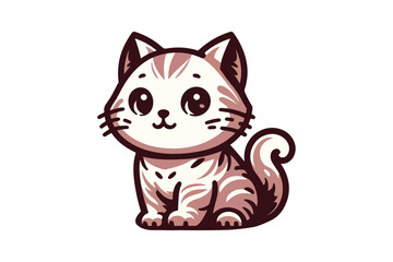 Cute cartoon black and white cat silhouette vector illustrator with white background 