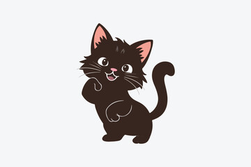 Cute cartoon black and white cat silhouette vector illustrator with white background 