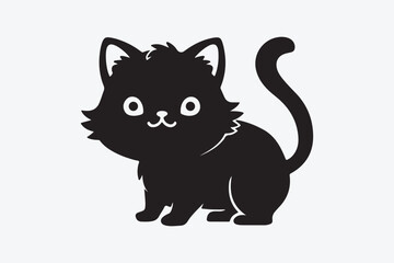 Cute cartoon black and white cat silhouette vector illustrator with white background 