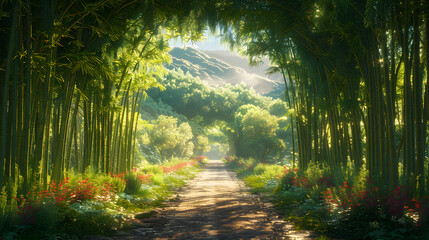 Naklejka premium beautiful view of bamboo trees during the day