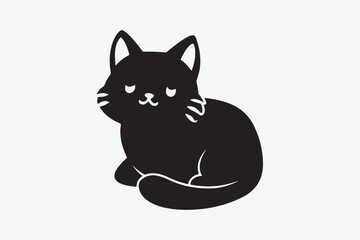 Cute cartoon black and white cat silhouette vector illustrator with white background 