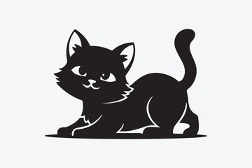 Cute cartoon black and white cat silhouette vector illustrator with white background 